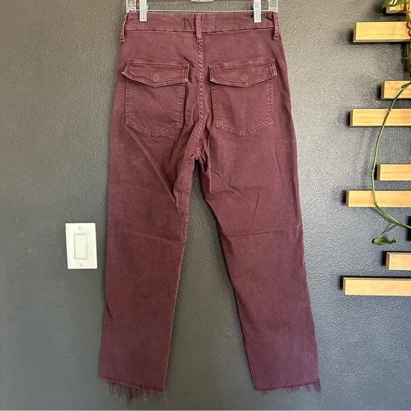AMO Easy Army Trouser Pants Size 25 Burgundy High Rise Utility Crop Raw Hem - Picture 6 of 10